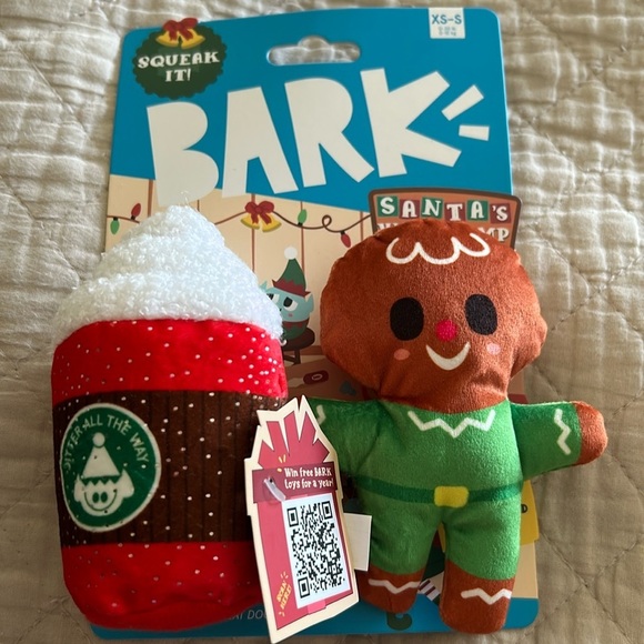 BARK Cafe Workchomp Gingbread Jitterbread Man Dog Toys Plush Squeak Sz XS-S 2pc - Picture 1 of 6